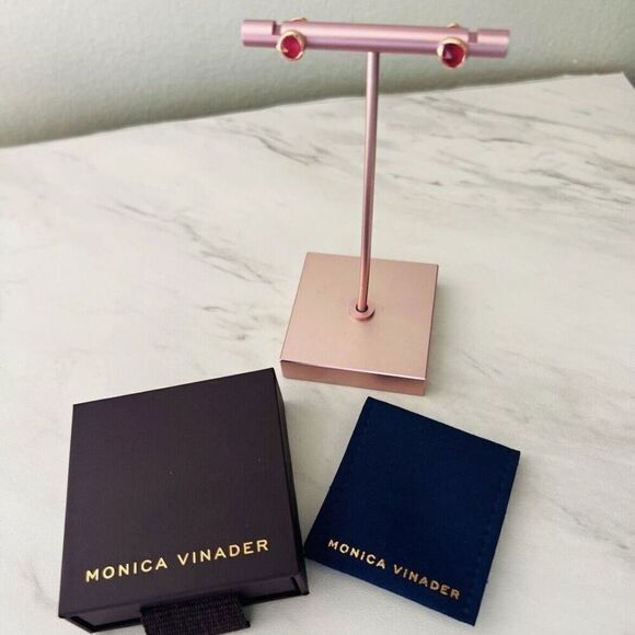 Monica Vinader Siren Stud Earrings, Pink Quartz/Rose Gold, NEW IN BOX - Picture 10 of 12